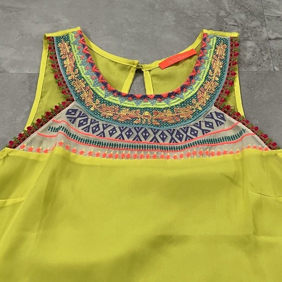 Lulumari Women's Yellow Embroidered Sleeveless Tank Top Size Large L - Picture 2 of 6